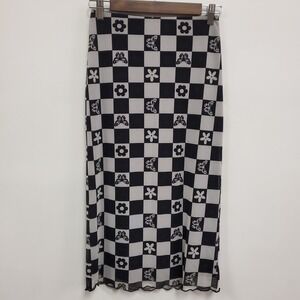 Forever 21 Womens Mesh Fairy‎ Grunge Check Print Midi Skirt Size XS Retro Kawaii